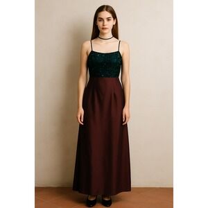 Loralie Purple Beaded Sequins Floral Sleeveless Maxi Gown Dress Womens Size 6‎